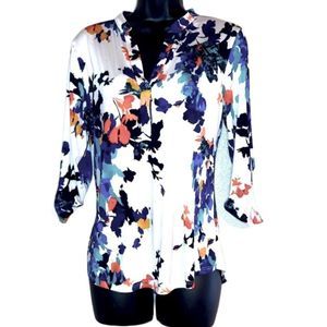 Sweet Rain floral and white long sleeve blouse women’s size medium